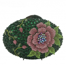 Boutique De FGG (in stock) Emerald Green Women Crystal Flower Evening Clutch Bags Party Cocktail Rhinestone Minaudiere Handbags