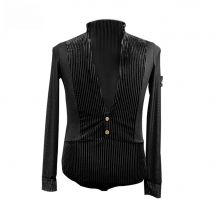 CACARE Leotard Mens Shirts Bodysuit for Latin Ballroom Dance Competition Top Practice Wear Black D0838 Mesh S-2XL Dropship