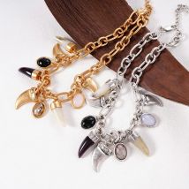 Stainless Steel Horn Necklace And Earrings Set European Style Summer Beach Vacation Jewelry Accessory Unique Design For Women