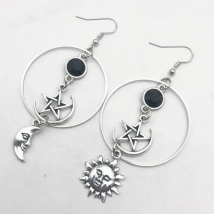 Crescent Goddess Black Birthstone Earrings and Pentagram Witch Moon Earrings Gothic Celestial Jewelry-Sun Jewelry