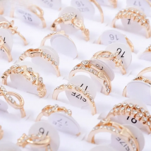 10pcs Wholesale Lots Bulk Rings Jewelry Fashion Gold Color Crystal Rhinestone Wedding Rings Female Jewelry #0201