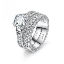 Elegance 925 Sterling Silver 2 PCS Ring Set Paved Full High Quality Shiny Crystals Anel For Women Bride Wedding Jewelry