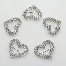 10Pcs 26*23MM Double Row Heart Clear Crystal Slider Buckles For Dress Sewing Envelope Gift Box Ribbon Decoration DIY Accessories