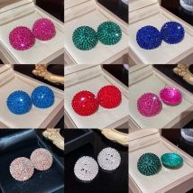 Trendy Full Rhinestone Big Round Stud Earrings for Women Bling Colorful Crystal Earrings Statement Wedding Party Earring Jewelry