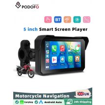 Podofo Wireless Carplay Android Auto Portable Smart Player 5 Inch Multimedia Video Player EQ BT For Motorcycle