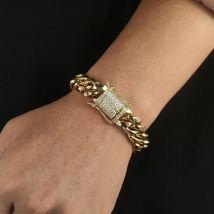 Heavy Stainless Steel Miami Cuban Link Bracelet 6mm-16mm Gold Plated with CZ Clasp Premium Hip Hop Jewelry For Men Women