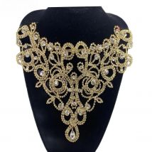 2025 Neckline rhinestones sewn on necklace accessorize wedding dress Sparkly crystal gold applique garment accessories
