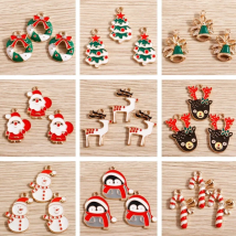 10pcs/lot Enamel Animal Charms for Jewelry Making Santa Claus Tree Deer Bell Glove Charms Pendant for Necklaces Earrings Gift