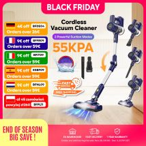 N7 PRO Aspirapolvere Senza Fili, 55KPa, Batteria Rimovibile, 2 Modalità Operative, 3 Tipi di Testine di Aspirazione, Manico Pieghevole, per Pavimenti, Tappeti e Capelli