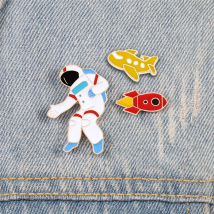 Spaceship Spaceman Rocket Enamel Pin Cartoon Astronaut Space Travel Brooches Coat Lapel Pin Backpack Badge Gift For Kids Jewelry