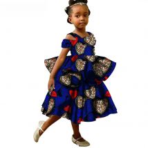 African Clothes for Kids Girls Ankara Print Double Layer Ruffles Dresses Bazin Riche Children Party Dresses Vestidos YS1940017