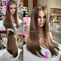 200% Density Medium Brown Silky Straight Human Hair 13x6/360 Full Lace Wigs Remy Brazilian Pre Plucked 5x5 Silk Top Closure Wigs
