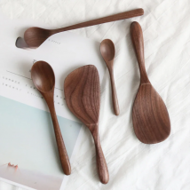 Black Walnut Wooden Spoon Japanese Style Tableware Heat Resistant Long Handle Scoop Coffee Honey Spoon Kitchen Tableware
