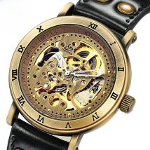 Antique Automatic Skeleton Men Watch Steampunk Vintage Bronze Stainless Steel Mechanical Wristwatch Man Luxury Relogio Masculino