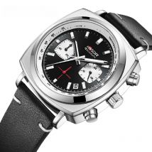 AOCASDIY New Fashion Square Watch Multi-Functional Three-Eye Six-Pin Timing Leisure Men's Leather Watch