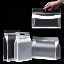 StoBag 50pcs Food Packaging Bags Transparent Frosted with Handle Stand Up Self-sealing for Candy Nuts Storage Reusable Pouch