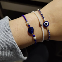 Rinhoo New Fashion Handmade Vintage Rhinestone Palm Blue Evil Eye Pendant Link Chain Bracelet For Women Men Good Luck Bracelet