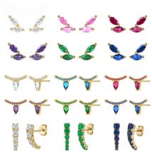 925 Sterling Silver Ear Needle Water Drop Stud Earrings Blue/White/Purple/Green Zircon Small Earrings For Women Korean Jewelry