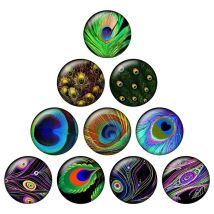 24pcs/lot Round Glass Cabochon 10mm 12mm 14mm 16mm 18mm 20mm 25mm Peacock Feather DIY Jewelry Making Findings & Components H139