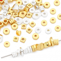 10pcs Flat Round Square Irregular Spacer Beads 14K Gold/Silver Plated Copper Beads for DIY Bracelet Necklace Jewelry Making