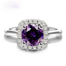 925 Sterling Silver Ring Purple Round 8MM Amethyst High Quality Square Diamond Sparkling Wedding Engagement Rings for Women