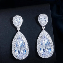 Pera Classic Big Water Drop AAA+ Cubic Zirconia Silver Color Luxury Wedding Bridal Long Dangle Earrings Jewelry for Brides E633