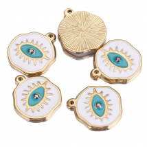 5pcs/lot Bulk Items Wholesale Gold Blue Evil Eye Stainless Steel Enamel Charm Pendant Connectors for DIY Earrings Jewelry Making