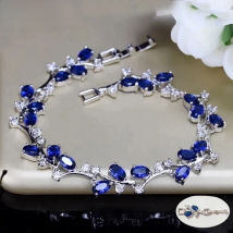 Pera Natural Royal Women Jewelry Silver Color Dark Blue CZ Crystal Leaf Chain Link Bracelets and Bangles for Party Gift B042