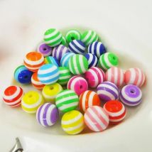 Bracelet Accessory Children Handcraft Department 8 Color 6mm 8mm 10mm 12MM Resin Spacer Beads Round Shape Mixed Stripe Pattern