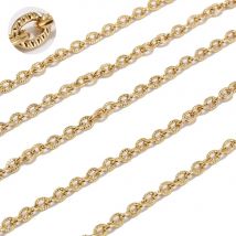 Stainless Steel Gold Curb Chain Necklace Bulk Cable 3mm Width Compressed Flower Link  for Jewelry Making