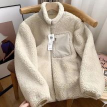 Autumn and Winter Japanese Men's and Women's Fleece Stand Neck Jacket Couple Zipper Loose Warm Lamb Wool Coat Solid Color Jacket