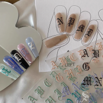 Gothic Black White English Alphabet 5D Embossed Reliefs Self Adhesive Nail Art Stickers 3D Nail Decorations Decals Wholesale