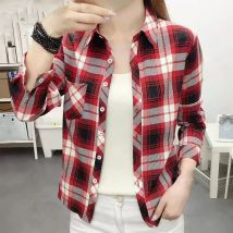 Women Checkered Shirt Lapel Long Sleeve Single Breasted Spring Autumn Shirt Jacket Patch Pockets Plaid Print Casual Shirt Coat
