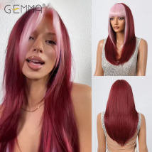 GEMMA Rosa Pony Cosplay Perücke Synthetische Rote Lange Gerade Layered Perücken für Frauen Halloween Party Natürliches Haar Hitzebeständig