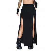 Women's Black Punk Skirts High Waist Buckle Slit Goth Club Rave Skirt