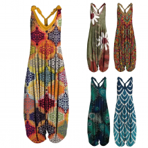 Vintage  Womens Summer Playsuit Romper Jumpsuit Ladies Sleeveless Casual Floral Print Elegant High Waist Jumpsuits Комбинезоны