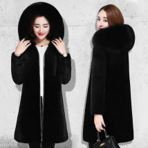 2025 New Winter Faux Fur Jacket Black Hooded Parkas Coat Thicken Ladies Warm Long Overcoat 5XL Windproof Snow Outerwear Female