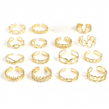 Fashion Stainless Steel Open Rings For Men Women Jewelry Classic Gold Color Link Chain Adjustable Ring Gift (US size 8.5) 18.5mm