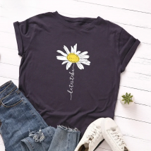 100% Cotton Women T-Shirt 2025 Summer Tshirt Creative Daisies Printed Woman Short Sleeve Tee Tops Female T Shirt