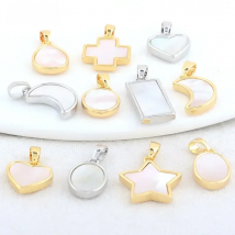 14K Gold Color Brass with Shell Moon Star Heart Cross Charms Pendants Necklace Earrings Jewelry Making Supplies Accessories