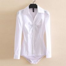 UsualYeah Pure Front Folds V Neck Body Shirt and Blouse Long Sleeve Office Lady Minimalist Cotton Shirts Light blue White