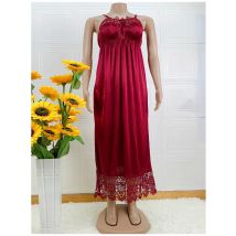 Latest African Women Sexy Elegant Lace Embroidery Pajamas Silk Comfortable Sexy Nightdress Suspender Skirt Length Stretch Dress