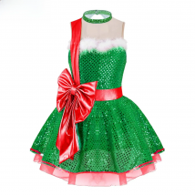 Children Girls Christmas Dance Dress Sleeveless Shiny Sequins Mesh Tutu Dancewear Ballet Dance Figure Skating Leotards Dresses
