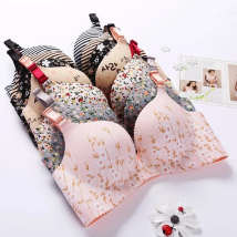 Women Lingerie Seamless Adjustable Bra Sexy Comfortable Nylon Flower Print One-Piece Underwear 1Pcs Breathable