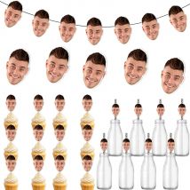 Custom Face Photo Banner Personalized Photo Hanging Banner Straws Cupcake Toppers for Celebration Anniversary Party Favors