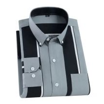 Men Printed Shirt Spring and Autumn Long-sleeved Pocket Stripes Shirt Slim Man Fashion Korean All Matching Casual Undershirt