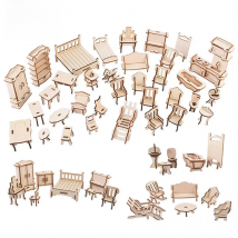 34PCS Set 3D Wooden Puzzle Toy 1:12 Mini Wooden Furniture 3D Building Model Doll House Accessories DIY Children Educational Toys