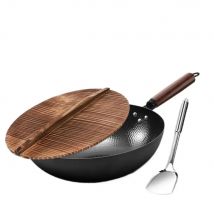 12.5 inch Carbon Steel Wok For Electric Induction and Gas Stoves with Lid Spatula and User Guide Video Included For all Stoves