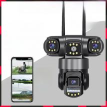 Three Lens PTZ IP Camera Outdoor 6K HD Three Screen 4G Security Camera Auto Tracking 12MP Wireless CCTV Camera Waterproof V380