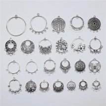 10pcs Round Earring Connector Charms For DIY Vintage Chandelier Earring Making Antique Silver Plated Findings Accessories